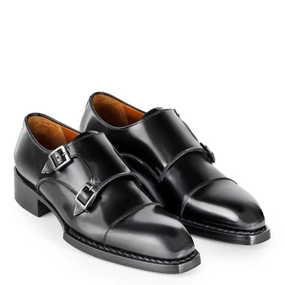 Men Cap-Toe Leather Double Monk Straps Shoes