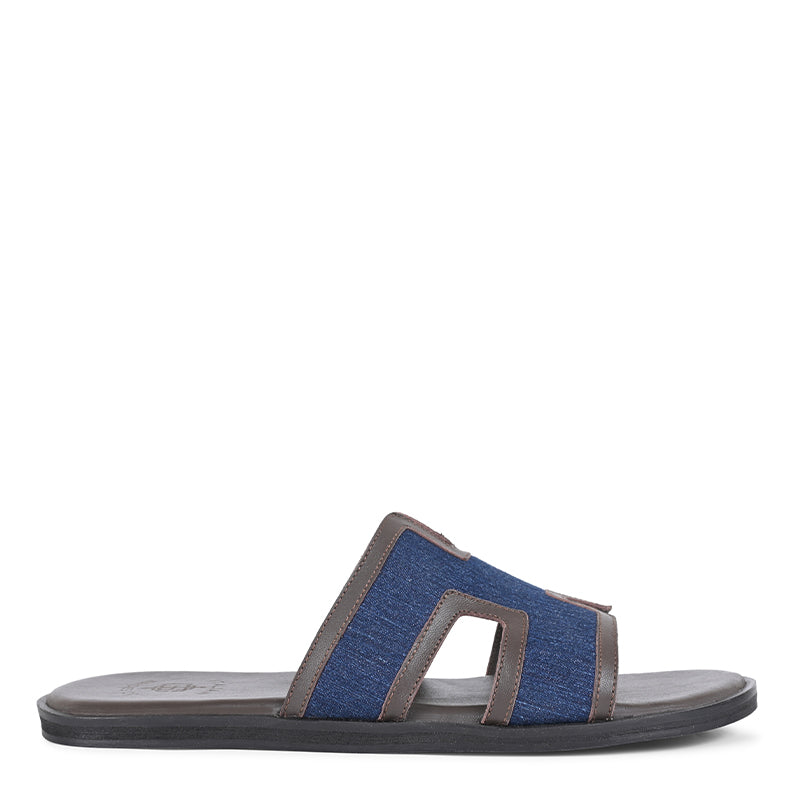 Luxury H-Style Leather Sky Blue Slipper For Men
