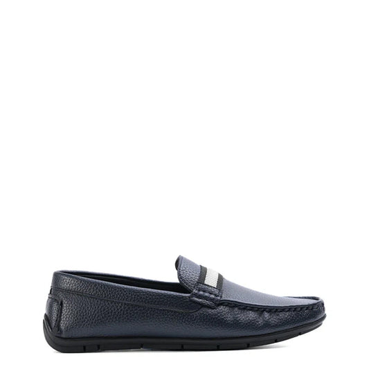 Classic Textured Leather Driving Blue Loafer