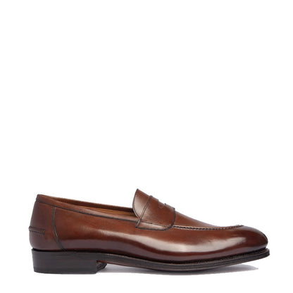 Plain Polished Leather Penny Tan Loafer For Men