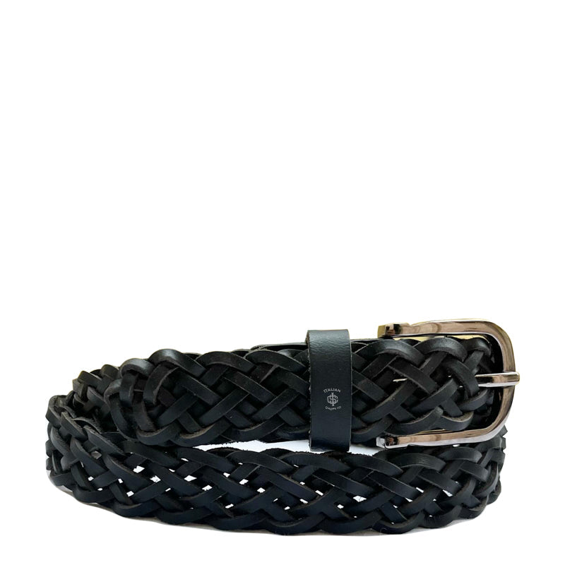 Pliancy Leather Braided Belt Black Gold