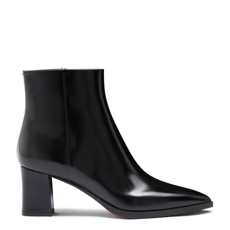Polished Leather Mid-Heel Side-Zipper Black Boot
