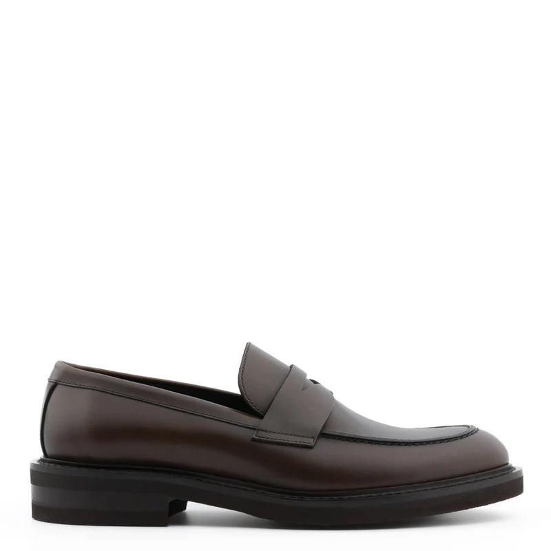 Men Classic Penny Solid Brown Leather Loafers