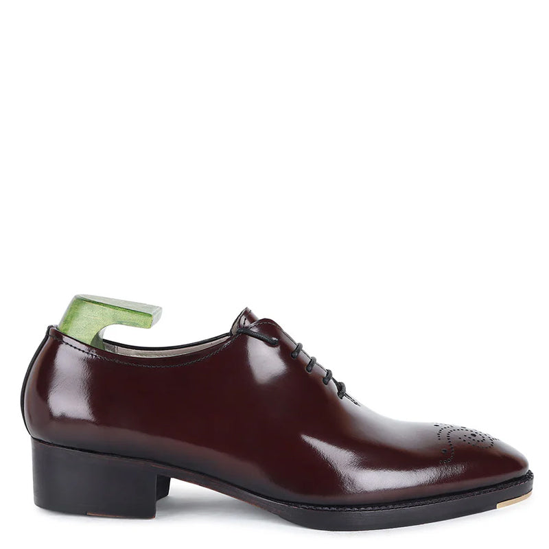 Classic Wholecut Shiny Leather Oxford Burgundy Shoe With Metal Toe