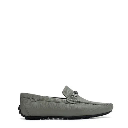 Men Textured Leather Driving Olive Green Loafer