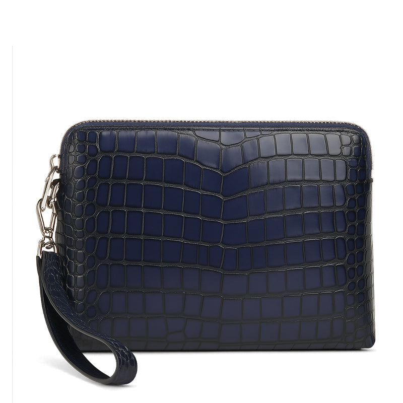 Italian Crocodile Leather Black Zipper Clutch for Men