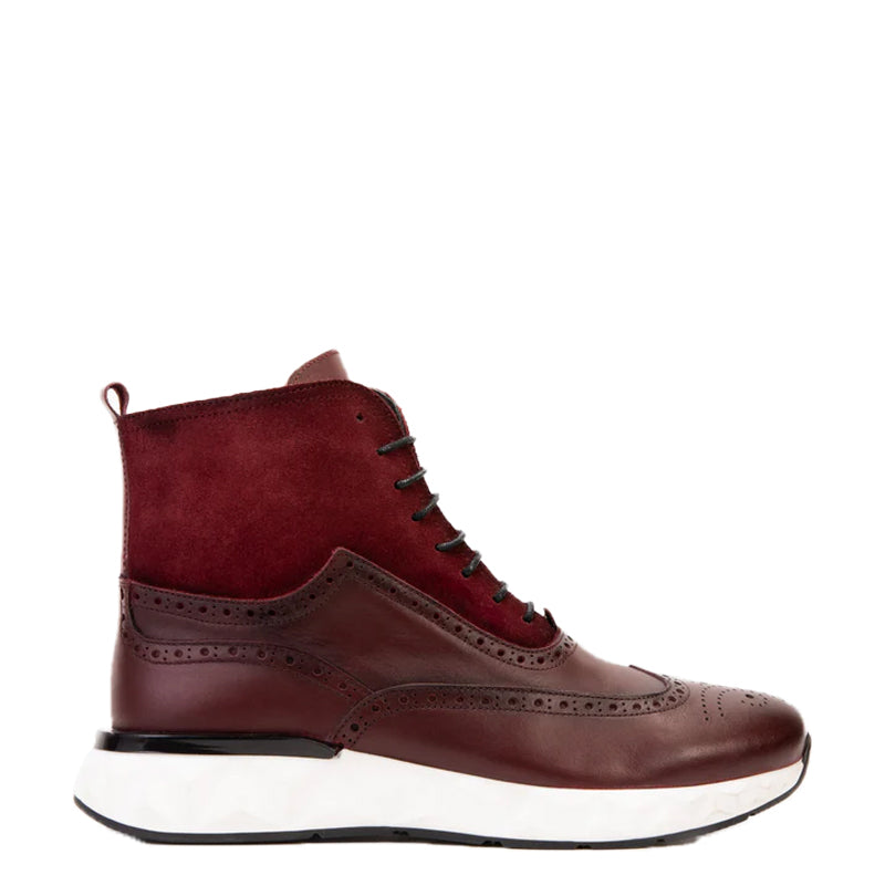 Premium Leather Lace-Up Wingtip Burgundy Boot