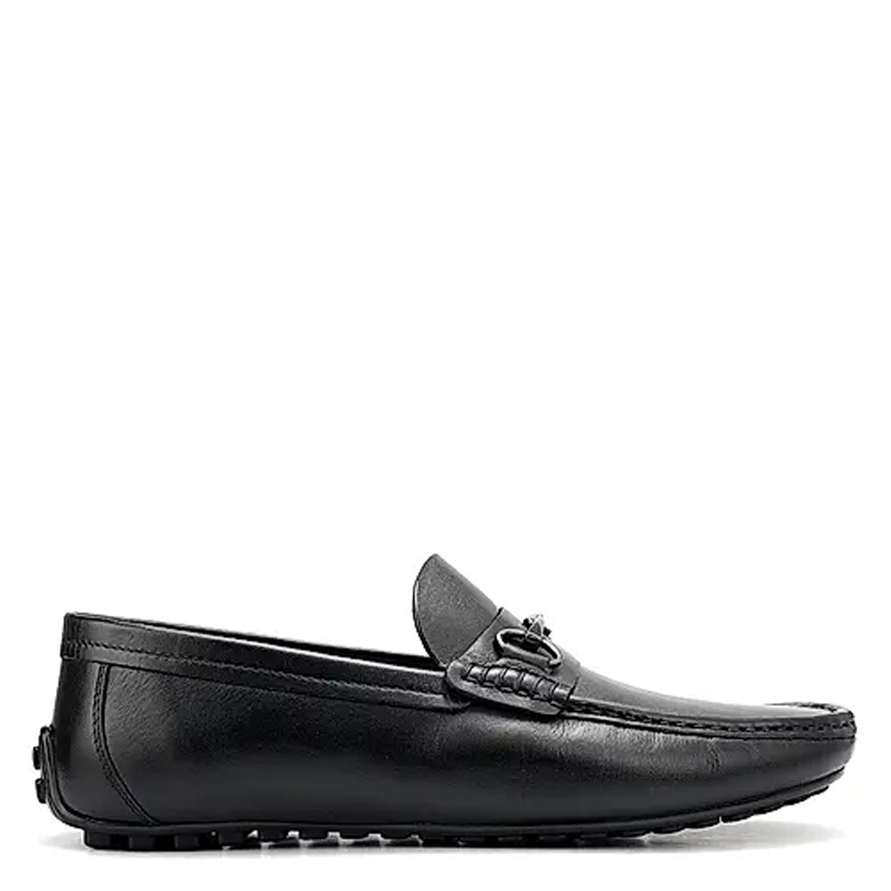 Men Solid Leather Buckled Formal Black Loafer