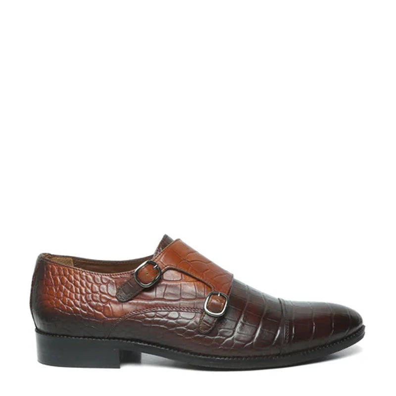 Men Croco Print Leather Double Monk
