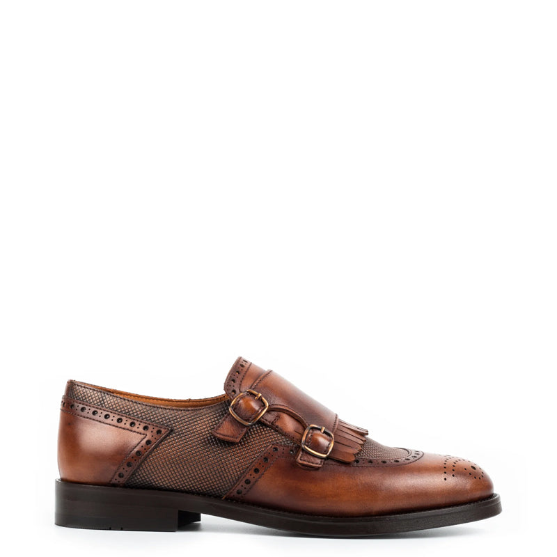 Premium Italian Leather Stylish Double Monk Shoe Tan