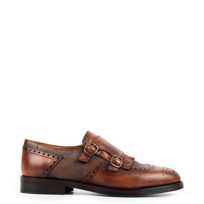 Premium Italian Leather Stylish Double Monk Shoe Tan