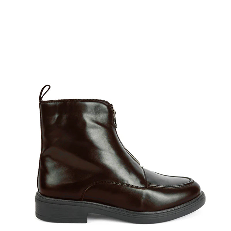 Polished Leather Front Zip-Up Black Boot For Men
