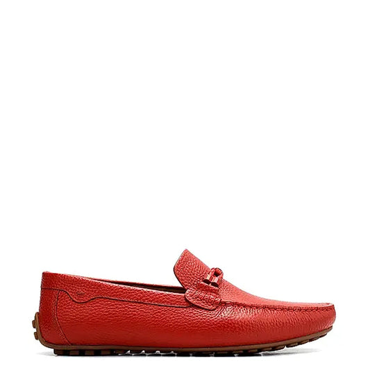 Men Textured Leather Driving Red Loafer