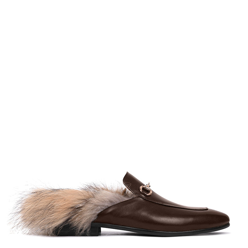 Premium Leather Brown Mule With Fur