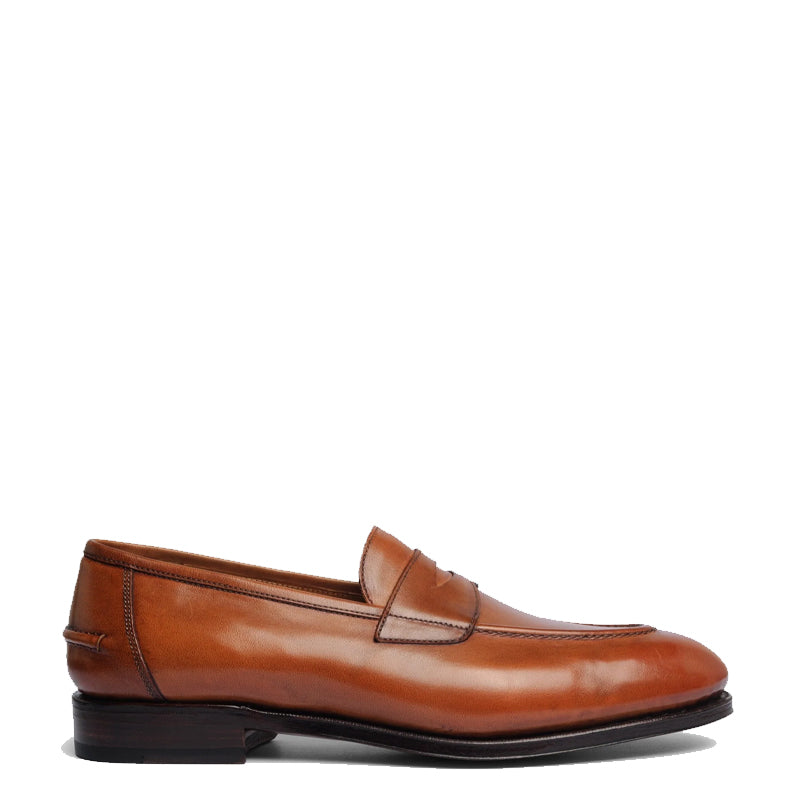 Plain Polished Leather Penny Tan Loafer For Men