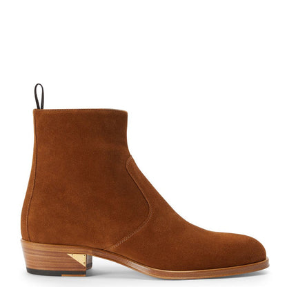 Handmade Suede Leather Side Zipper Ankle Brown Boot