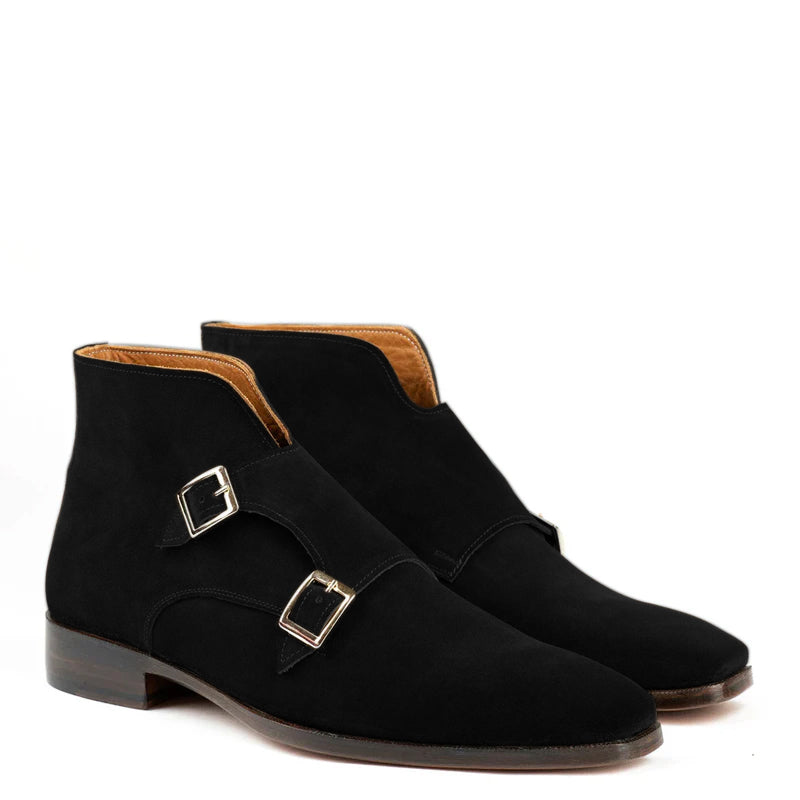 Classic Suede Leather Double Monkstraps Ankle Boot Brown