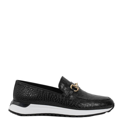 Crocodile Leather Loafer Men's Shoe Black