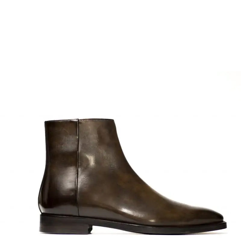 Men Solid Shiny Leather Side-Zipper Black Boot