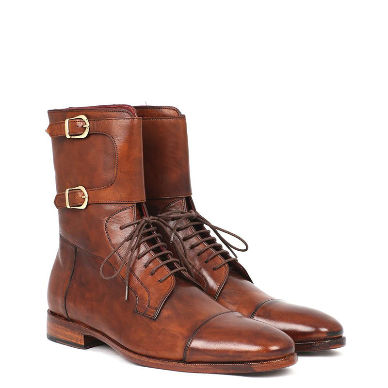 Men Cap-Toe Leather High Ankle Boot Tan
