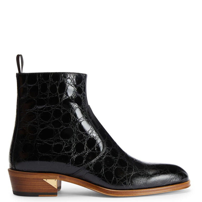 Croco Print Leather Chelsea High Ankle Brown Boot