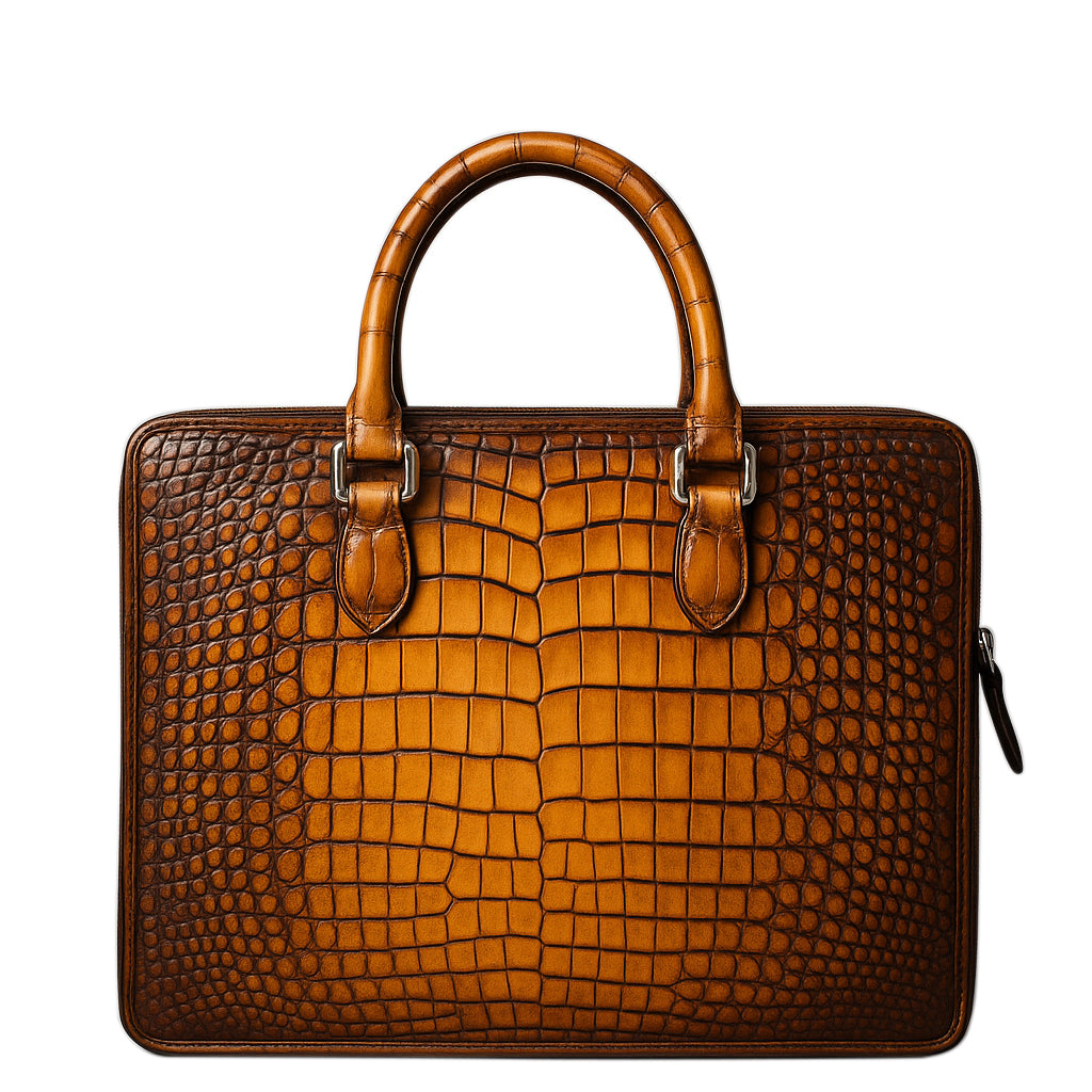 Men's Original Luxury Blue Crocodile Leather Briefcase Bag