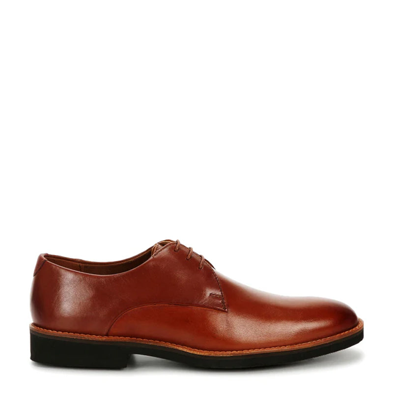 Men Lace-Up Leather Plain Toe Derby Brown Shoe