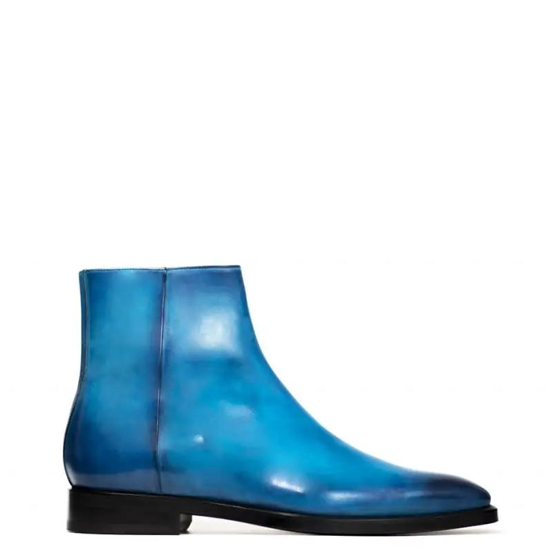 Men Solid Shiny Leather Side-Zipper Black Boot