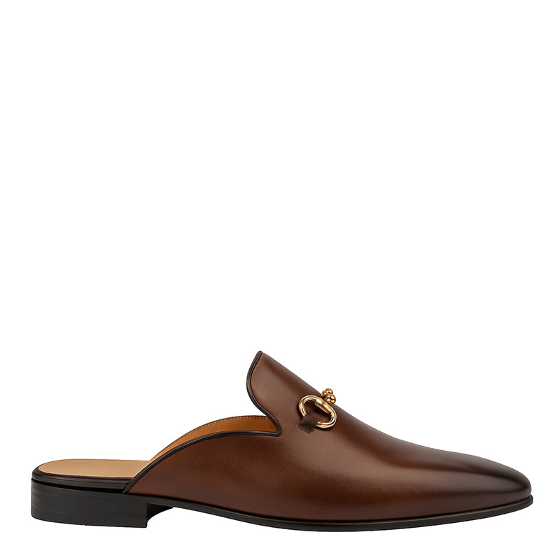 Plain Design Leather Mule Brown