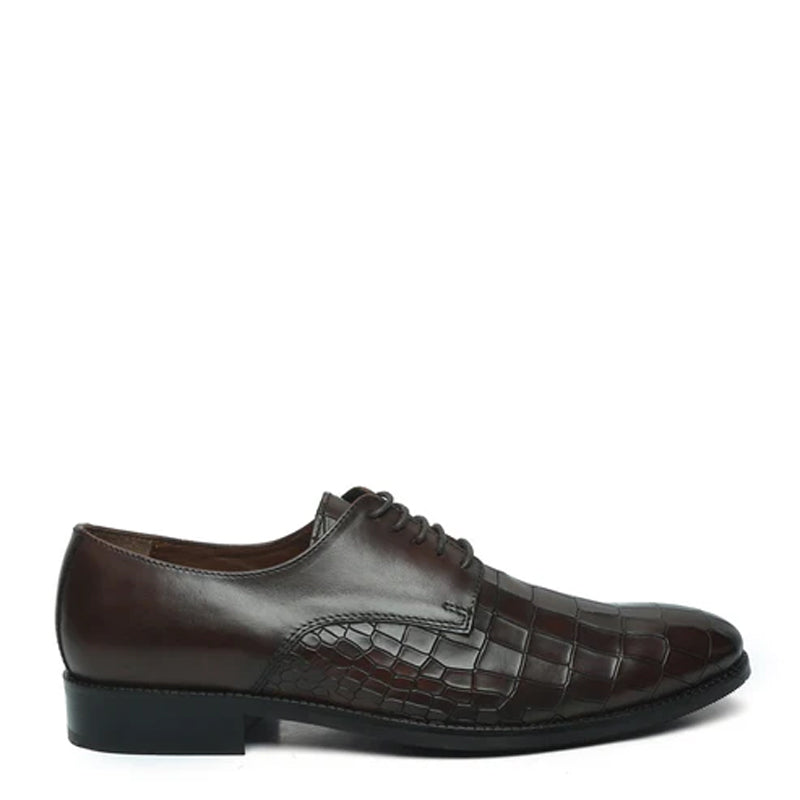 Croco Textured Formal Leather Oxford Brown Shoe