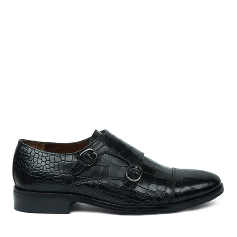 Men Croco Print Leather Double Monk