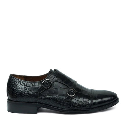 Men Croco Print Leather Double Monk