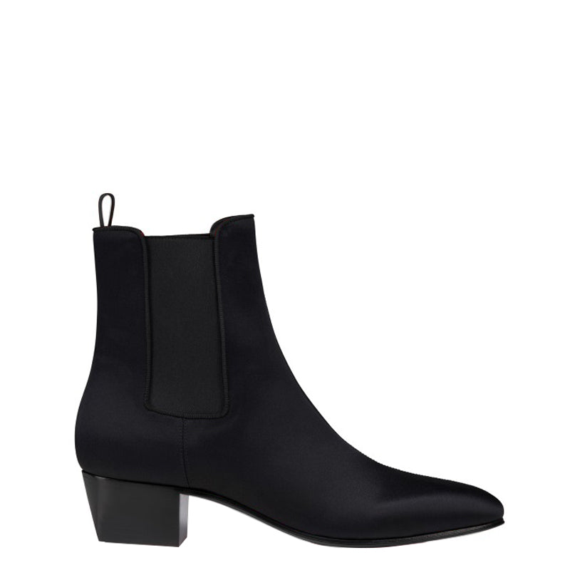 Luxury Black Chelsea Pointed Toe Boot with Low Block Heel