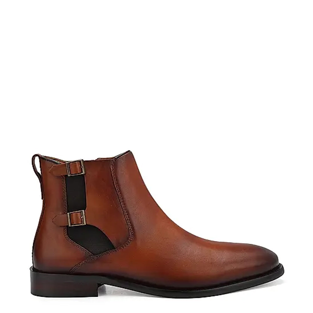 Luxury Leather Chelsea Boots With Side Double Buckle Tan