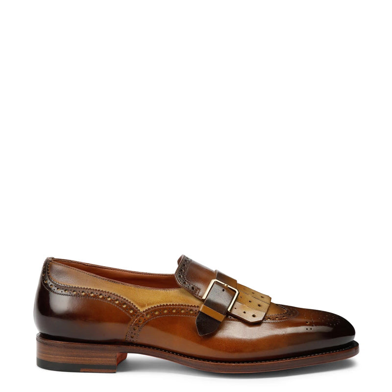 Handmade Leather Single Buckle Brown Loafer With Fringe