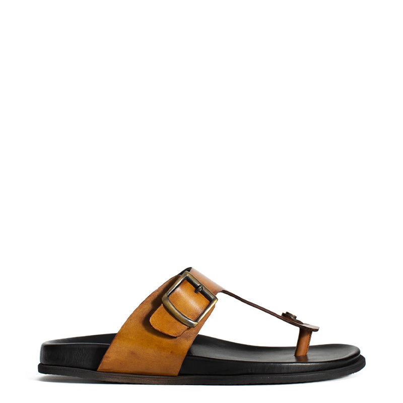 Men Slip-On Leather Brown Buckle Sandal