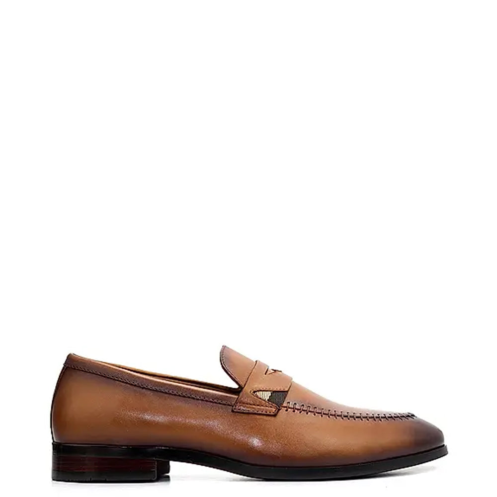 Men Round Toe Slip-On Leather Formal Tan Loafer