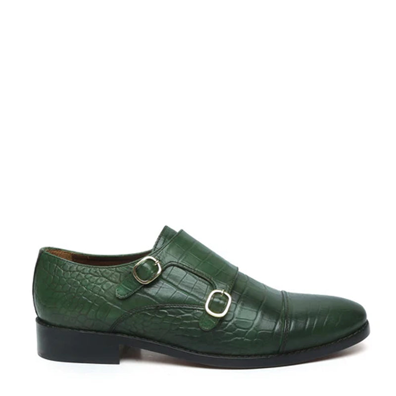 Men Croco Print Leather Double Monk