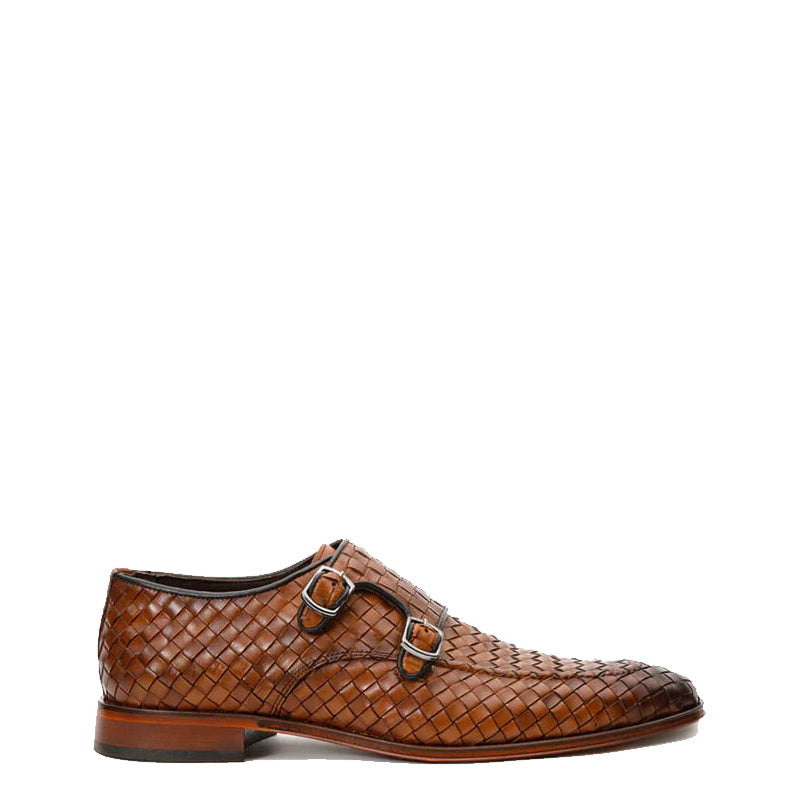 Black Woven Double Monk Strap Men's Shoes