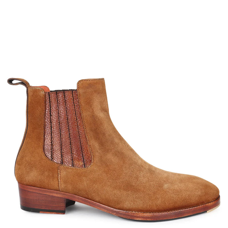 Suede Modern Chelsea Tan Boot With Leather Elastic
