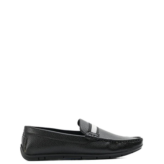 Classic Textured Leather Driving Black Loafer