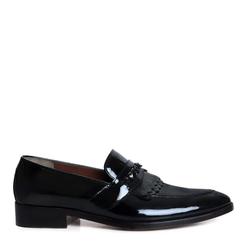 Patent Leather Slip-On Dark Brown Loafer With Dual Fringes