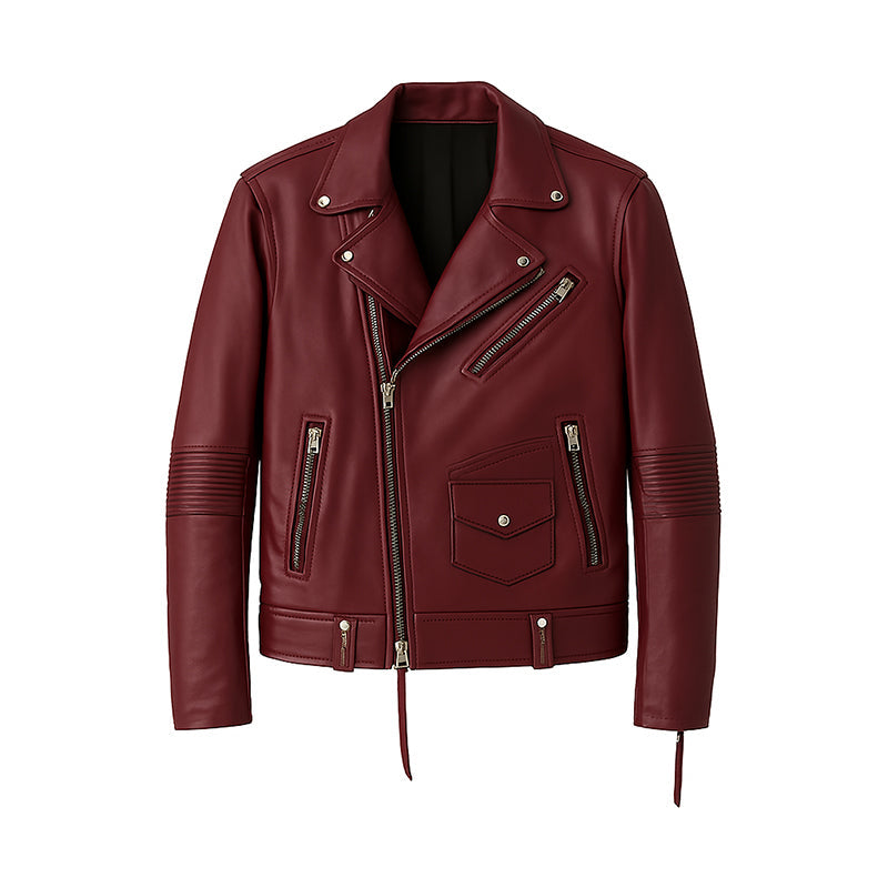 Men's Black Leather Biker Jacket with Zippers