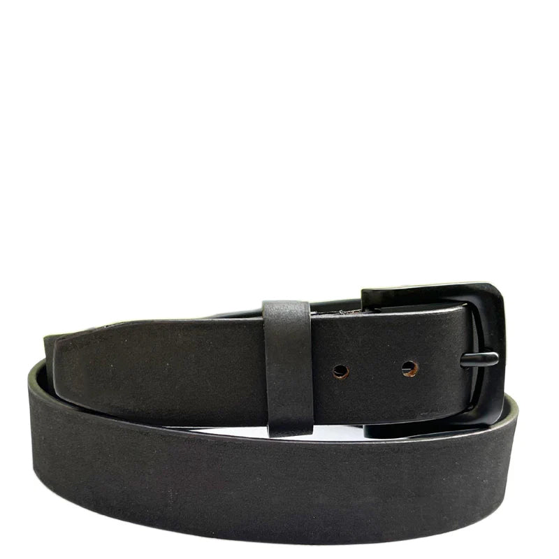 Men Classic Solid Black Buckle Leather Belt