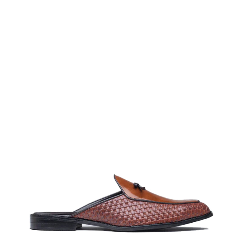 Men Textured Square Toe Leather Mules