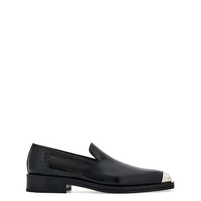 Men Silver Toe Solid Leather Loafers