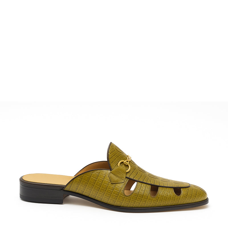 Embellished Textured Leather Mule Black