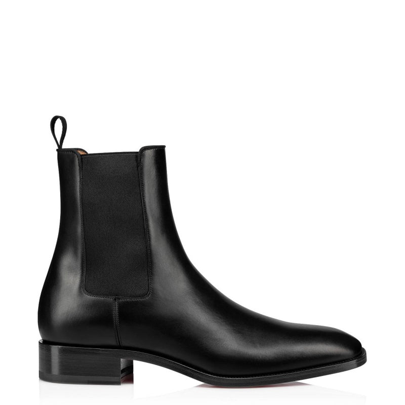 Classic Black Leather Chelsea Rounded Toe Boot with Low Stacked Heel