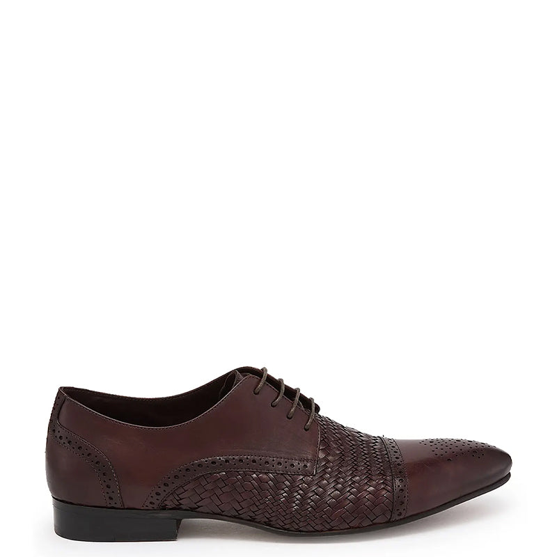 Men Handmade Leather Woven Brown Textured Oxford Shoe