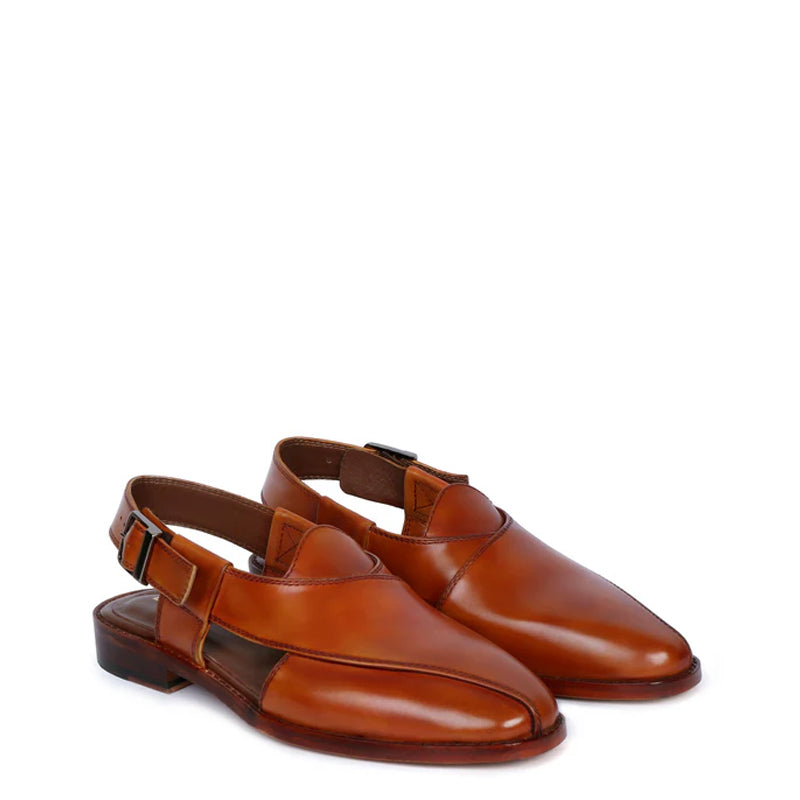 Leather Cross Strap Slip-On Comfort Peshawari Brown Sandal